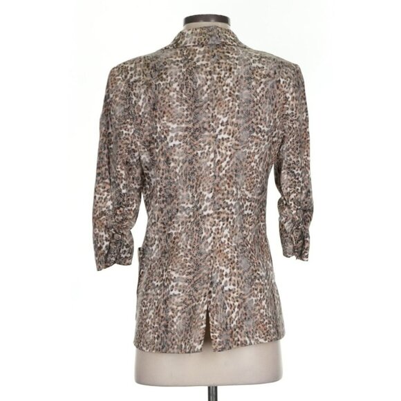 Alberto Makali Blazer Leopard Print Jacket Size 4 Button Front Ruched 3/4 Sleeve - Picture 5 of 14